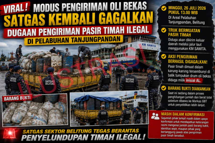 VIRAL! Modus Pengiriman Oli Bekas Satgas Kembali Gagalkan Dugaan Pengiriman Pasir Timah Ilegal di Pelabuhan Tanjungpandan